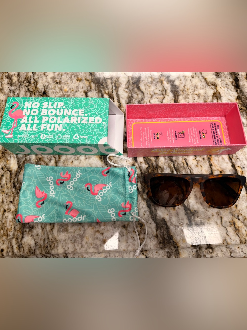 Goodr Women’s Tortoise Polarized Sunglasses with Flamingo Pouch— Brown Lenses
